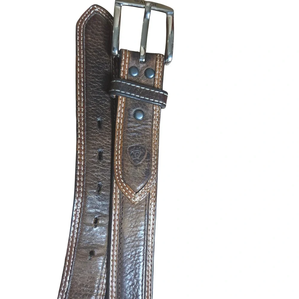 Ariat Mens Diesel Leather Western Belt Brown Rowdy Contrast Stitch 44 Cowboy